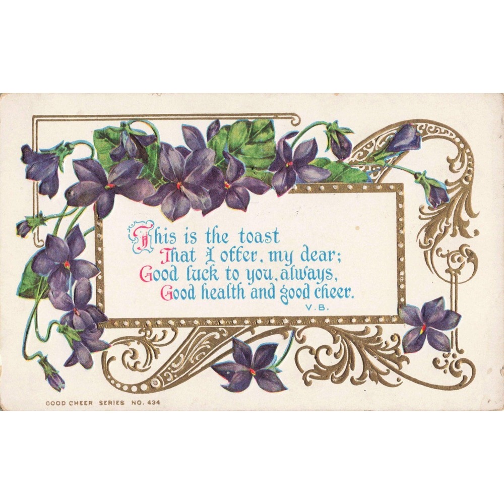 Vtg Good Cheer Series No 434 RPPC Postcard Violets Embossed 1920 Postmark - Picture 1 of 2